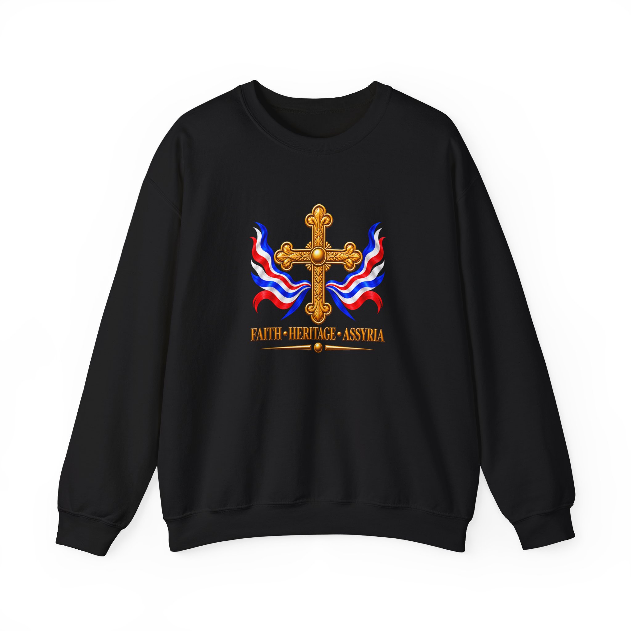 Crewneck Sweatshirt — Assyrian Flag Colors with Cross - Image 6