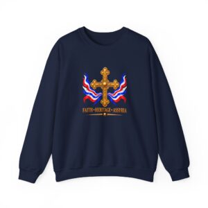 Crewneck Sweatshirt — Assyrian Flag Colors with Cross