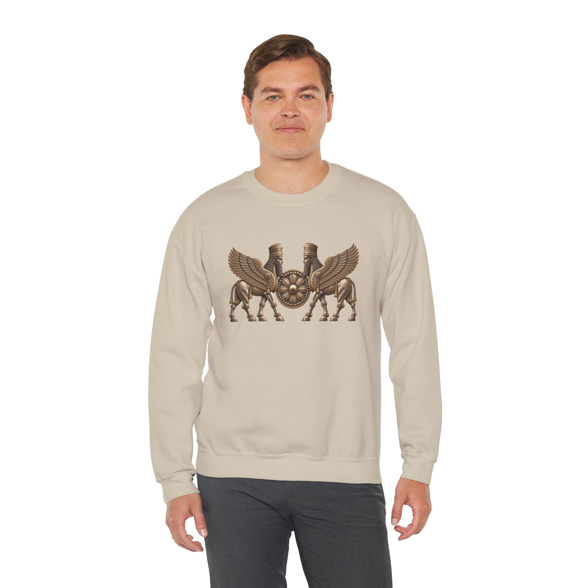 Two Winged Lamassu Crewneck Sweatshirt — Ancient Assyrian - Image 2