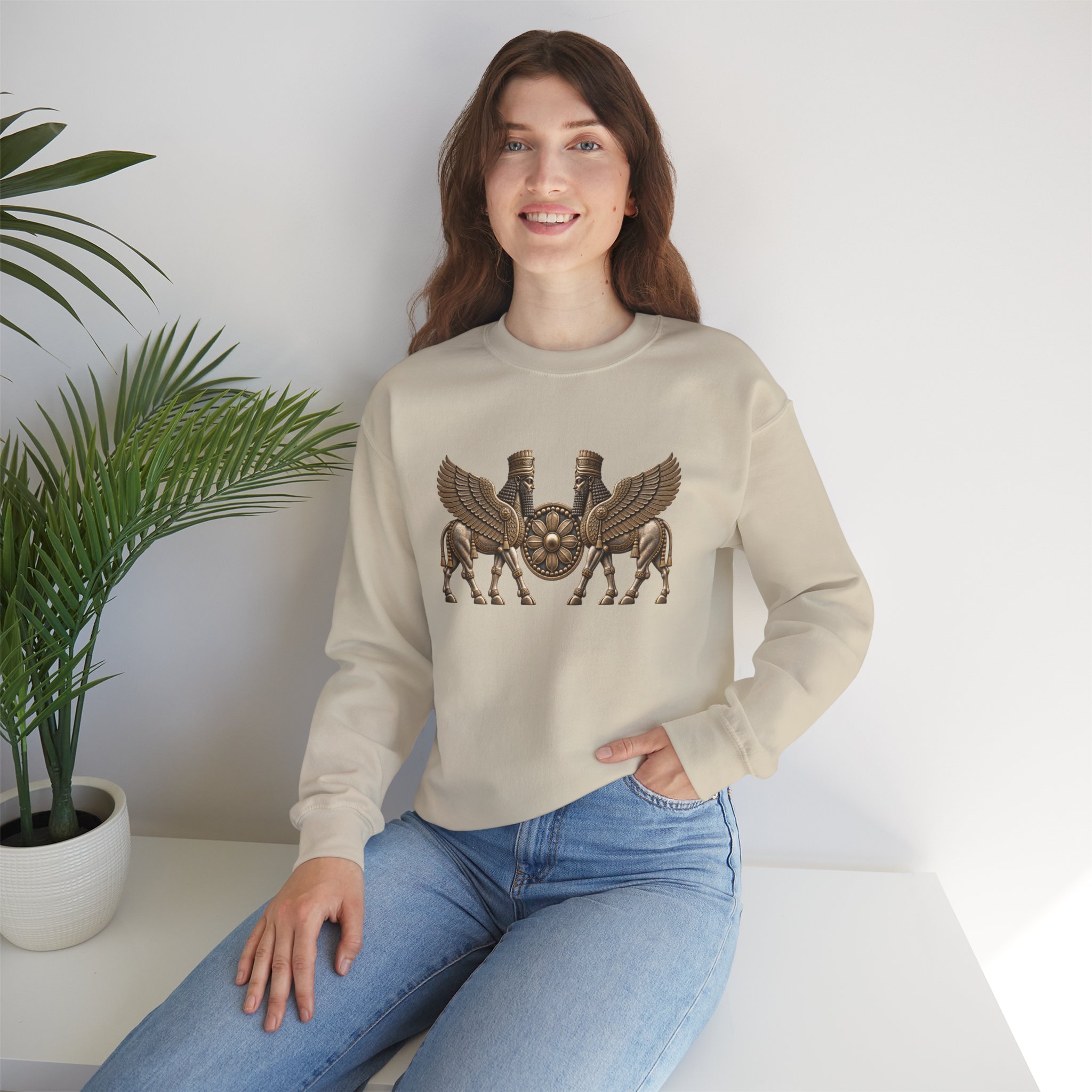Two Winged Lamassu Crewneck Sweatshirt — Ancient Assyrian - Image 3