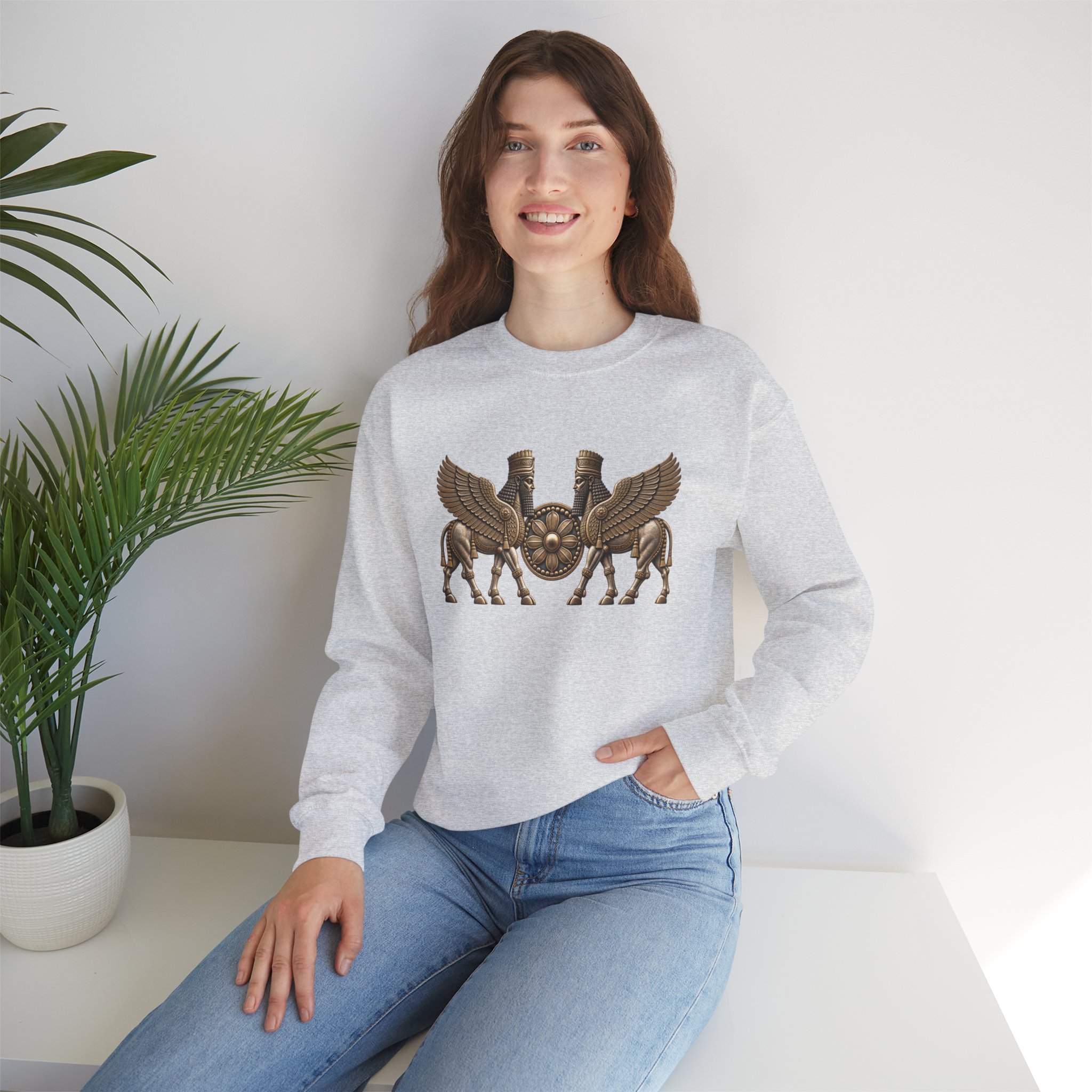 Two Winged Lamassu Crewneck Sweatshirt — Ancient Assyrian - Image 11