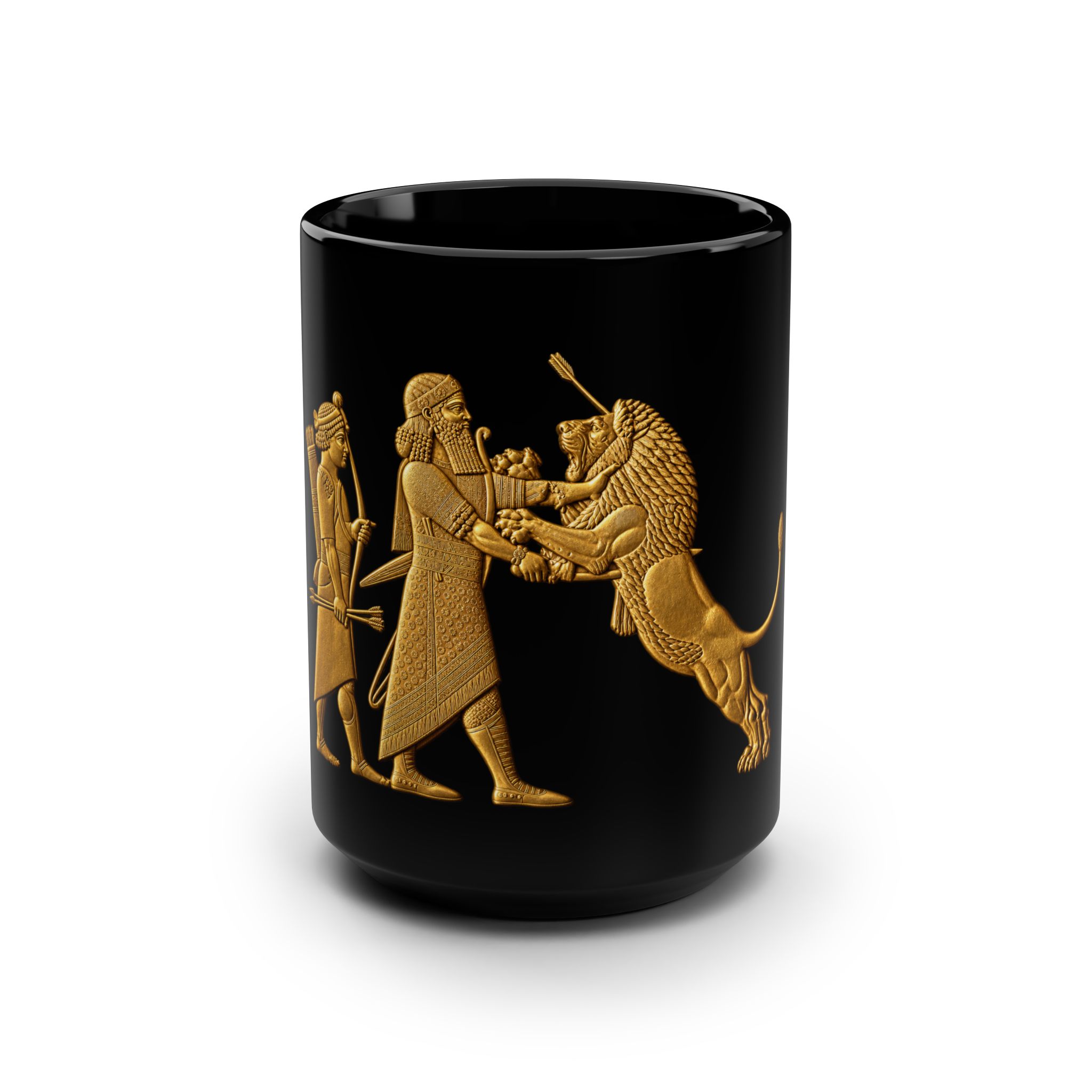 Black Mug, Assyrian Lion Hunt 15oz